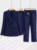 Women's Suits Blazers Women Formal Blazer Vest and Pant Suit Navy Pink Orange Office Ladies Long Sleeve 3 Pieces Set For Business Work Career Wear 230426