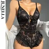 Set sexy pizzo floreale trasparente tute sexy donna scollo a V profondo lingerie sexy body senza schienale Lenceria sensuale Mujer tuta magra 230426