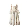 Casual Dresses French Elegant Floral Dress Maxi Chiffon Long Sleeve Evening Party Woman Beach Fairy Korean 2023 Summer Tunic Frocks