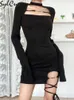 Party Dresses Sexy Mature Feminine Glamour Tight Stretch Cool Sweet Babes Women's Long Sleeve Knit Dress Party Queen Street 230322