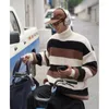 Herrtröjor 2023 Vinter Keep Warm Loose Coats Long Sleeve Wool Turtleneck Fashion Homme Pullover Stripe Printing Sticking