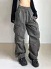 Women's Pants Capris HOUZHOU Harajuku Oversized Cargo Parachute Pants Women Streetwear Vintage Y2k Hip Hop Wide Leg Joggers Baggy Sweatpants Techwear 230425