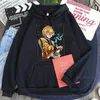 Kvinnors hoodies tröjor demon slayer agatsuma zenitsu japan anime hoodies kimetsu no yaiba manga tröja plus size lapptäcke Autumn Winterhirt