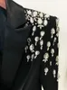 BSS01 여자 재킷 디자이너 Blazer High Street 최신 디자이너 재킷 여자 더블 가슴 모조 다이아몬드 구슬 긴 블레이저 드레스