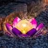 Garten-Solarleuchte für den Außenbereich (2 Stück), bernsteinfarbene Crackle-Globus-Glas-Lotus-Dekoration, wasserdichte orangefarbene LED-Blumenlichter aus Metall für Terrasse, Rasen