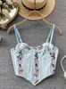 Camisoles Tanks Singreiny Floral Embroidery Lace Sexig Camisole Fashion Women Backless Blue French Y2K Female Summer Beach Style Crop Tops 230426