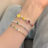 Link Bracelets Boho Cute Colorful Beaded Happy Face Bracelet For Women Girl Fashion Natural Stone Pearl Bangles Jewelry Friendship Gift