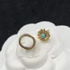 Vintage bronze tournesol Stud boucle d'oreille turquoise diamant double G lettre laiton matériel personnalité Boucles d'oreilles femmes fête de mariage designer bijoux de haute qualité