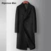 Men s Fur Faux Brand Top Grade Busines Coats Autumn Winter Double breasted Long Section Woolen Trench Coat Luxury Man Clothing 231124