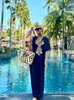 Maillots de bain pour femmes élégant brodé à manches courtes Street Wear Maxi robe longue caftan bleu tunique femmes plage porter maillot de bain couvrir Q1335 230425