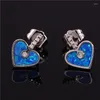 Boucles d'oreilles à étalon rose or argent couleur nuptiale d'amour romantique coeur pierre blanc zircon bleu opale pour femmes bijoux