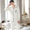 Herren Nachtwäsche Plus Größe 3XL Weiß Nachtwäsche Langarm Winter Pijama Verdicken Warmer Flanell Pyjama Set Weicher Herren Pyjama