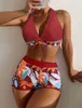 Simkläder med hög midja bikini -uppsättning 2023 Nya kvinnor baddräkt Tvådelad badkläder V -hals halter Push Up Bathing Suit Beachwear Swim Pool Beach AA230425