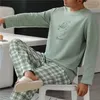 Herrtröjor 2023 Spring Men pyjamas långärmad man pyjama set ren full bomull för sömnkläder kostym hemkläder 4xl