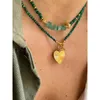 Gargantilla de alto grado retro verde piedra natural con cuentas cadena de clavícula nicho diseño plegable moda amor colgante collar para mujer joya