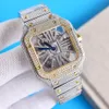 Full Diamond Hollow Out Watch Mens Quartz Ruch Watches 39,8 mm ze stalową bransoletką z diamentem