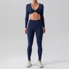 Ensembles actifs 2 pièces sans couture Yoga costume femmes Fitness à manches longues haut court avec taille haute serré vêtements de Sport Leggings de gymnastique Sport ensemble survêtement