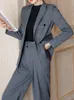 Trajes de mujer Blazers Primavera de mujer Casual Blazer Pantsuit Moda Chaqueta de manga larga Pantalón de pierna ancha Conjunto de 2 piezas Office Ladies Business Pantalones Traje 230426