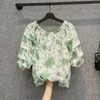 Kvinnors blusar 2023 Överdimensionerad M-4XL Chiffon Female Summer Fashion Off Shoulder Short Sleeve Larg Shirt Blus Women Floral Print Top