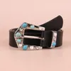 Belts Blue Gem Inlaid PU Leather Thin Belt For Women Black Versatile Skirt Jeans Men Accessories 3 100CM