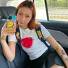 女性のTシャツKarrram Y2K美学クロップトップグランジダイヤモンドショートスリーブTシャツSlim E-Girl 2000s Clotes Korean Fashion Streetwear Harajuku 230426