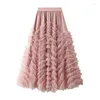 Jupes OHRYIYIE bleu rose longueur au sol Maxi longue jupe en Tulle femmes automne hiver doux taille haute a-ligne femme fête dame