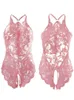 Sexig uppsättning sexig öppen grenblå underkläder kvinnor spets teddy bodysuit plus size erotic babydoll klänning djupt v bh underkläder set 230426