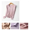 Women's T Shirts 2023 Autumn Mercerized Wool Women T-shirt V-Neck Soft Long Sleeve Casual Bottoming Tops