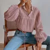 Blouses pour femmes col en V mode coréenne chemises décontractées en mousseline de soie à manches longues haut ample femme rétro frangé point chemisier de base Blusa Mujer Moda