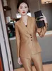 Damespakken blazers herfst winter vrouwen pant suit dames zakelijk werk slijtage 2 -delige set vrouwelijke kaki groen zwart gestreepte formele blazer en broek 230426