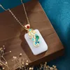 Chaînes Style chinois émail artisanat incrusté naturel un blanc Jade carré collier pendentif exquis clavicule chaîne bijoux pour femmes