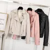 Damenjacken Rosa/Beige/Schwarz Damenbekleidung kurze Motorrad-PU-Lederjacke Koreanische Version der Frühjahrs- und Herbstjacke Mäntel 230426