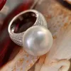 2023 Choucong Brand Vigselringar Enkla modesmycken 925 Sterling Silver Stor Pearl Pave Cubic Zircon CZ Diamond Eternity Open Justerbar Kvinnor Ring Present