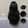 Perruques synthétiques TINY LANA Perruque longue ondulée noire naturelle avec frange pour femme Vague de corps Brun foncé Cosplay Cheveux quotidiens Résistant à la chaleur 230425