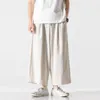 Men's Pants Loose Chinese Style Plus Size Wide 2023 Cotton Linen Casual Cropped Trousers Summer Thin Harajuku Hakama Men Clothing