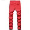 Men Ripped Jeans White Red Black Stretch Slim Fit Spring Autumn Denim Pants Distressed Hip Hop Streetwear Biker X0621qhh5