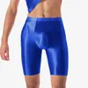 Underbyxor män glänsande glansiga shorts manlig slät sportkläder elastisk boxare långa stammar täta leggings gay man silkeslen underkläder trosor