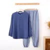 Pijamas masculinos contrastantes cor japonesa xadrez homewear conjunto de algodão crepe de manga comprida dupla camada gaze primavera verão pijama fino