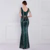 DEERVEADO Grünes Pailletten-langes Abendkleid Luxus Perlen formelles Kleid Frauen elegantes Abendkleid schicke Frau Maxikleid