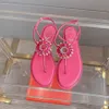 Sandálias de cristal de girassol embelezadas sapatos planos fivela cinta strass flip flops slides rosa sandálias de designer de luxo para mulheres sapatos de caminhada de férias com caixa