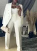 Women's Suits Blazers AOMEI Elegant Women Blazer Sets Buttons White Wide Leg Pant Suits Autumn Fashion Casual Professional Office Business Outfits 230426