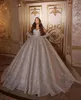 Sparkly Ball Gown Wedding Dresses Long Sleeves V Neck Sequins Applique 3D Lace Ruffles Bridal Gowns Beads Diamonds Formal Dress Plus Size Custom Made Vestido de novia