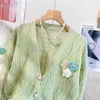 Femmes tricots 2023 automne hiver coréen Cardigans Vintage élégant col en V à manches longues fleur chandails japonais doux bouton Cardigan