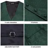 Gilet da uomo Classico da uomo Cravatta di seta verde scuro Set senza maniche Gilet occidentale Giacca Cravatta Fazzoletto Gemelli Matrimonio Business Hi-Tie