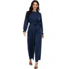 Damesjumpsuits Rompert Women Fashion Satin Jumpsuit Saoedi-Arabische Playsuits Wide Been Long Pants Turkse islamitische casual broek Outfits S-2XL 230426