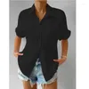 Women's Blouses Short Sleeve Shirts For Women Summer Cardigan Solid Color Comfortable Casual Lapel Pocket Raglan Shirt