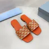 Designer Slipper Women Fabric Slides Embroidered Soft Leather Slippers Triangle Flats Heel Sandal Summer Beach Slide With Box