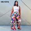 CM.YAYA Vrouwen Plus Size Broek Print Mid Taille Losse Wijde Pijpen Lange Maxi Broek Mode Hoge Streetwear Zomerbroek 2021