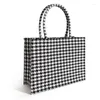 Abendtaschen Farbkontrast Große Kapazität Einkaufstasche Lässige Handtasche Mode Schwarz-Weiß-Karo Schulter Achselhöhle