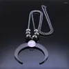 Pendant Necklaces Gothic Black Crescent Moon Stainless Steel Charm Purple Crystal Bead Necklace Jewelry Joyas Mujer N3107S06